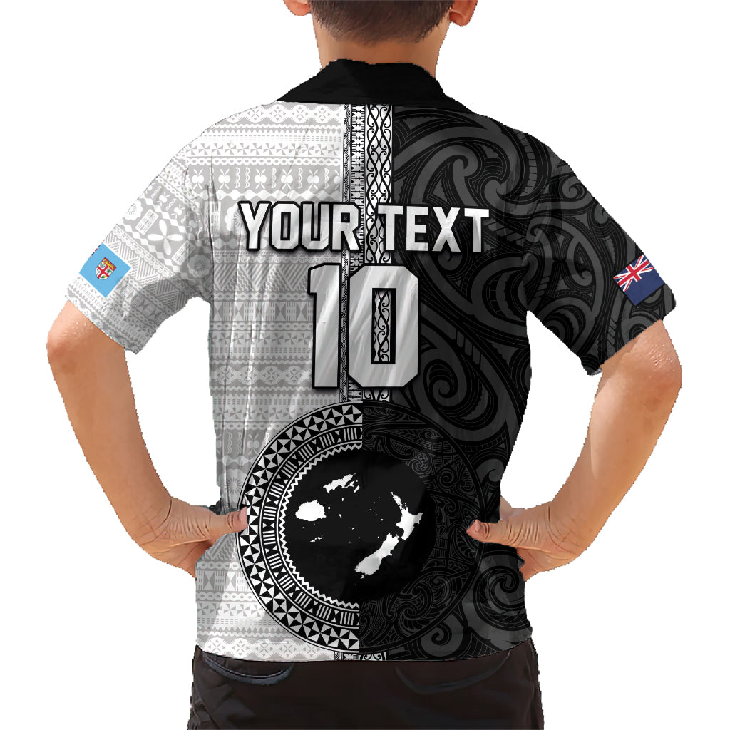 Custom Fiji and New Zealand Rugby Kid Hawaiian Shirt Tapa Mix Maori Pattern LT03 - Polynesian Pride