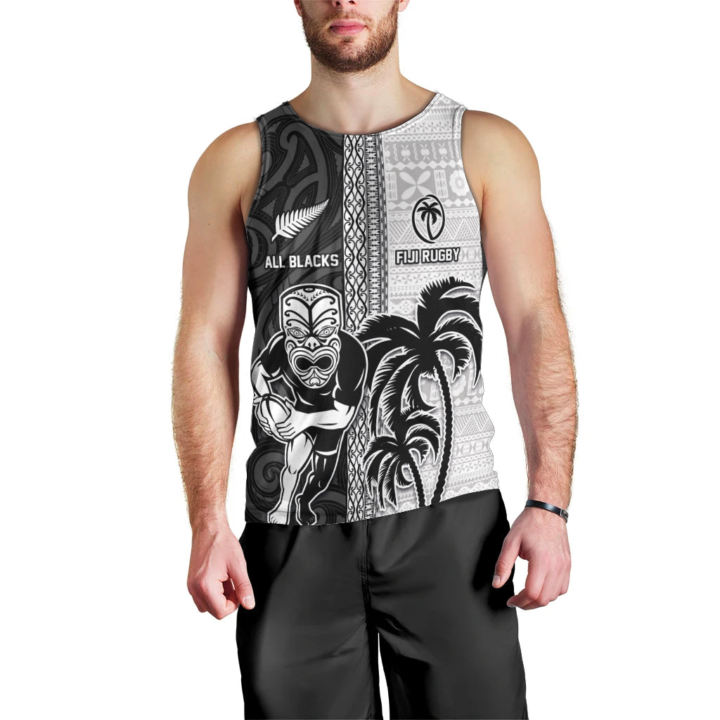 Custom Fiji and New Zealand Rugby Men Tank Top Tapa Mix Maori Pattern