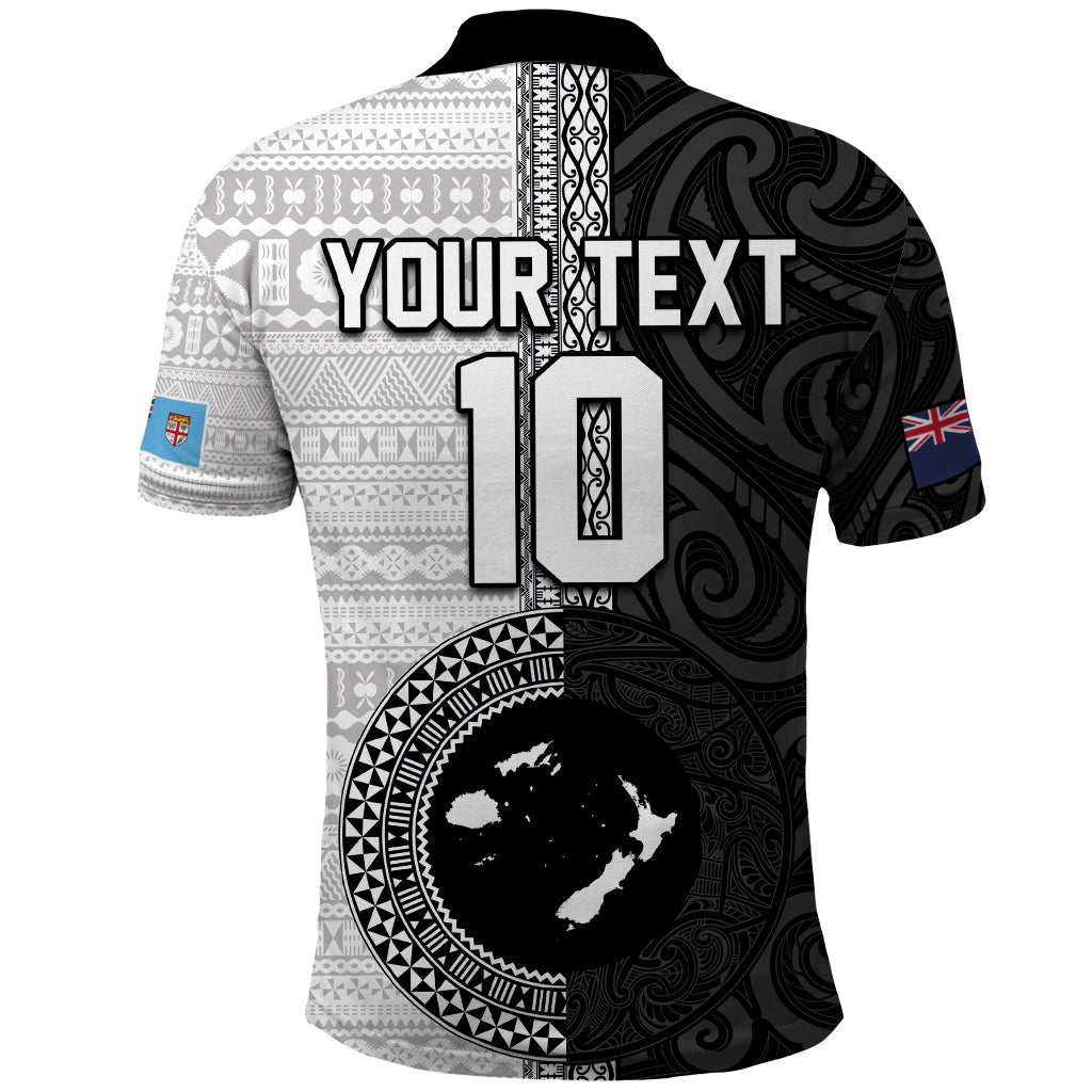 Custom Fiji and New Zealand Rugby Polo Shirt Tapa Mix Maori Pattern