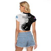 Custom Fiji and New Zealand Rugby Raglan Cropped T Shirt Tapa Mix Maori Pattern