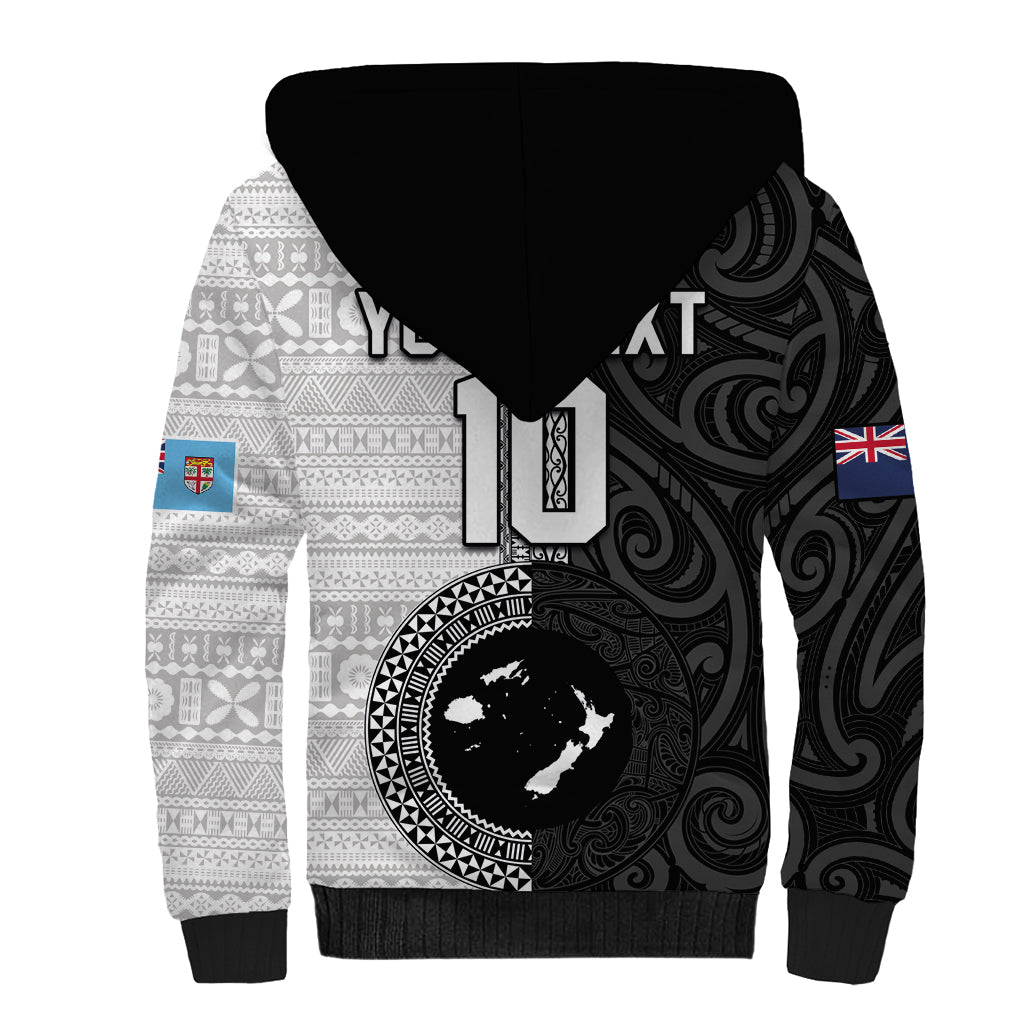 Custom Fiji and New Zealand Rugby Sherpa Hoodie Tapa Mix Maori Pattern