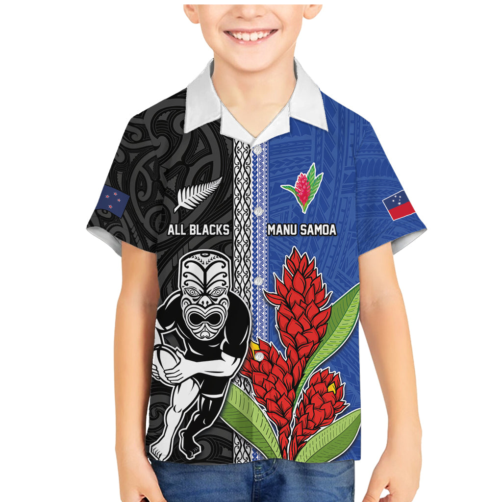 Custom Samoa and New Zealand Rugby Family Matching Mermaid Dress and Hawaiian Shirt Teuila Samoan and Maori Warrior