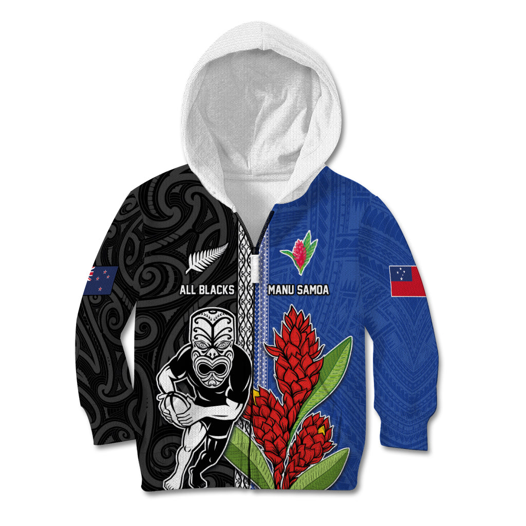 Custom Samoa and New Zealand Rugby Kid Hoodie Teuila Samoan and Maori Warrior