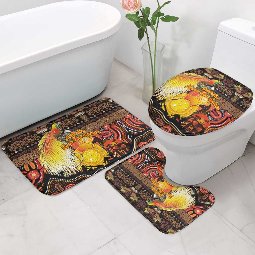 Australia and Papua New Guinea Together Bathroom Set Kangaroo Aboriginal Art and Bird-of-paradise Oro Tribal Motifs - Polynesian Pride