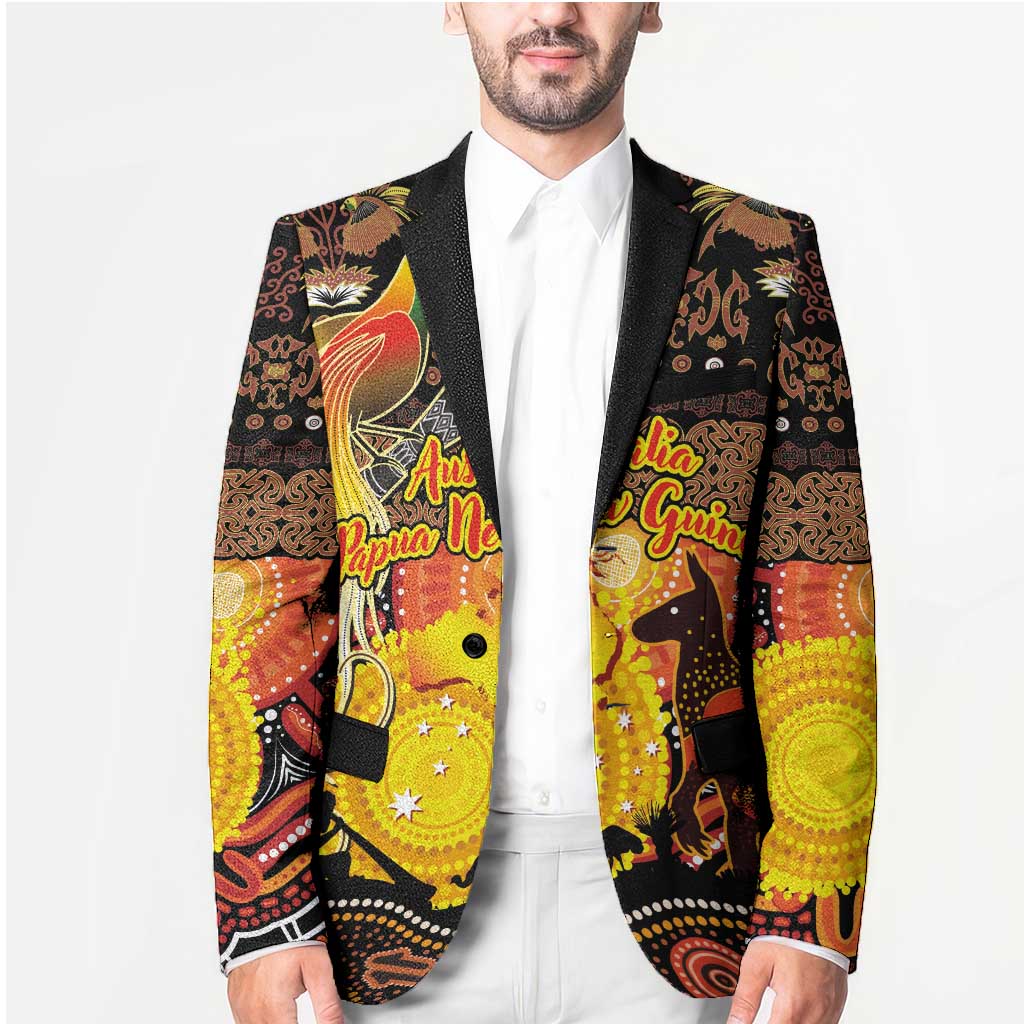 Personalized Australia and Papua New Guinea Together Blazer Kangaroo Aboriginal Art and Bird-of-paradise Oro Tribal Motifs - Polynesian Pride