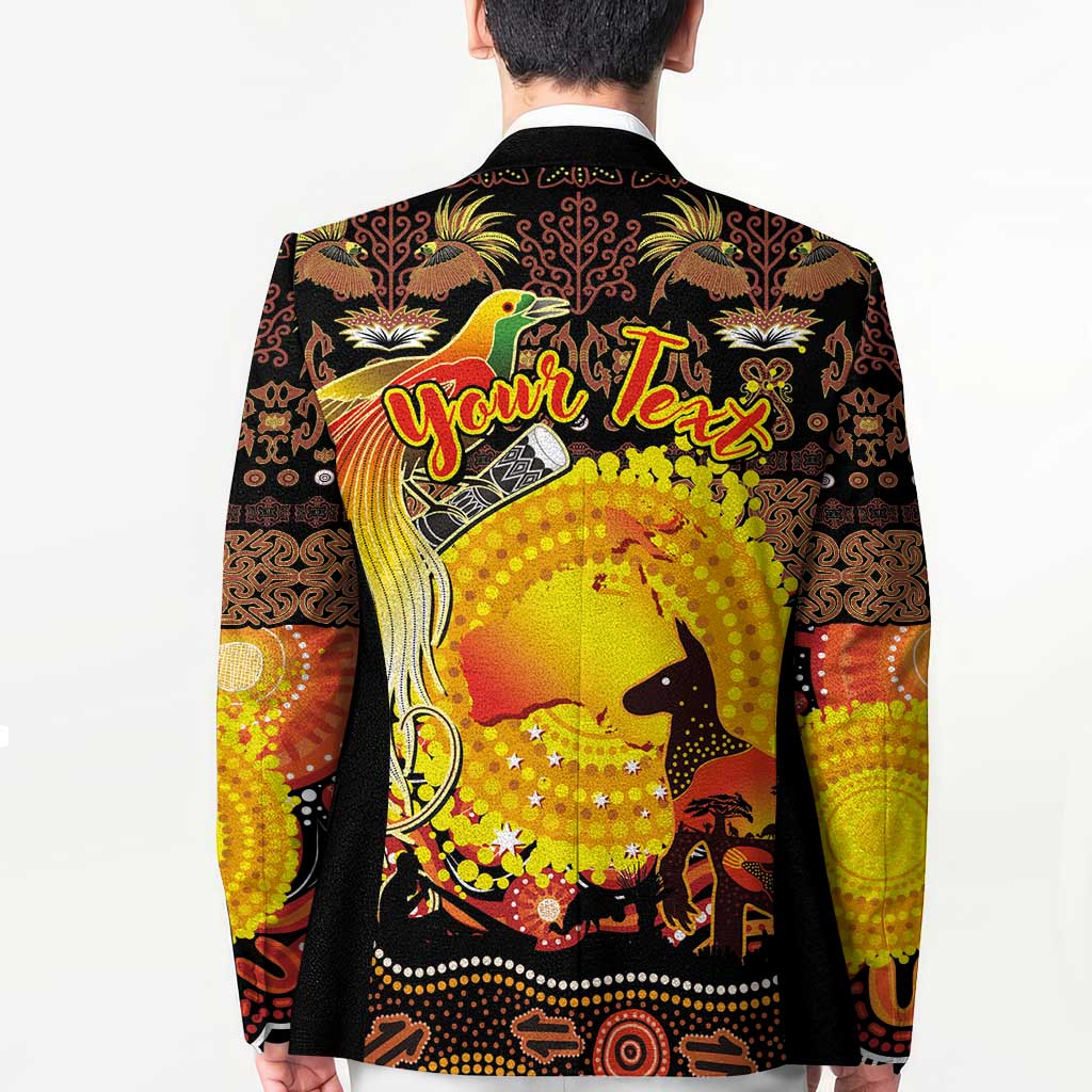 Personalized Australia and Papua New Guinea Together Blazer Kangaroo Aboriginal Art and Bird-of-paradise Oro Tribal Motifs - Polynesian Pride