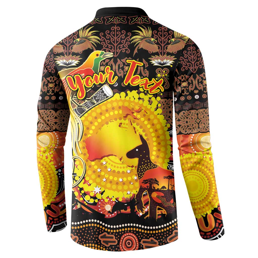 Personalized Australia and Papua New Guinea Together Button Sweatshirt Kangaroo Aboriginal Art and Bird-of-paradise Oro Tribal Motifs - Polynesian Pride