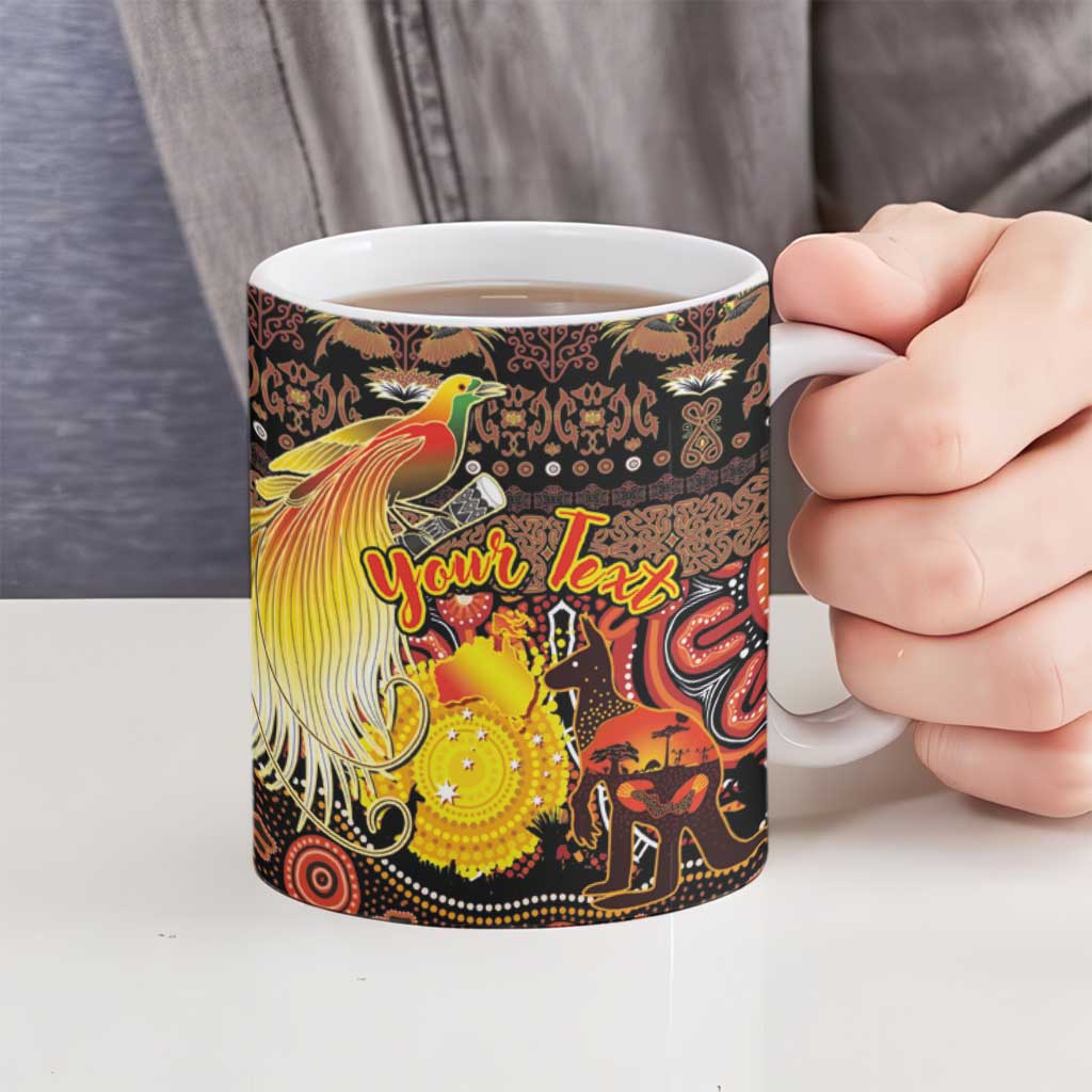 Personalized Australia and Papua New Guinea Together Ceramic Mug Kangaroo Aboriginal Art and Bird-of-paradise Oro Tribal Motifs - Polynesian Pride