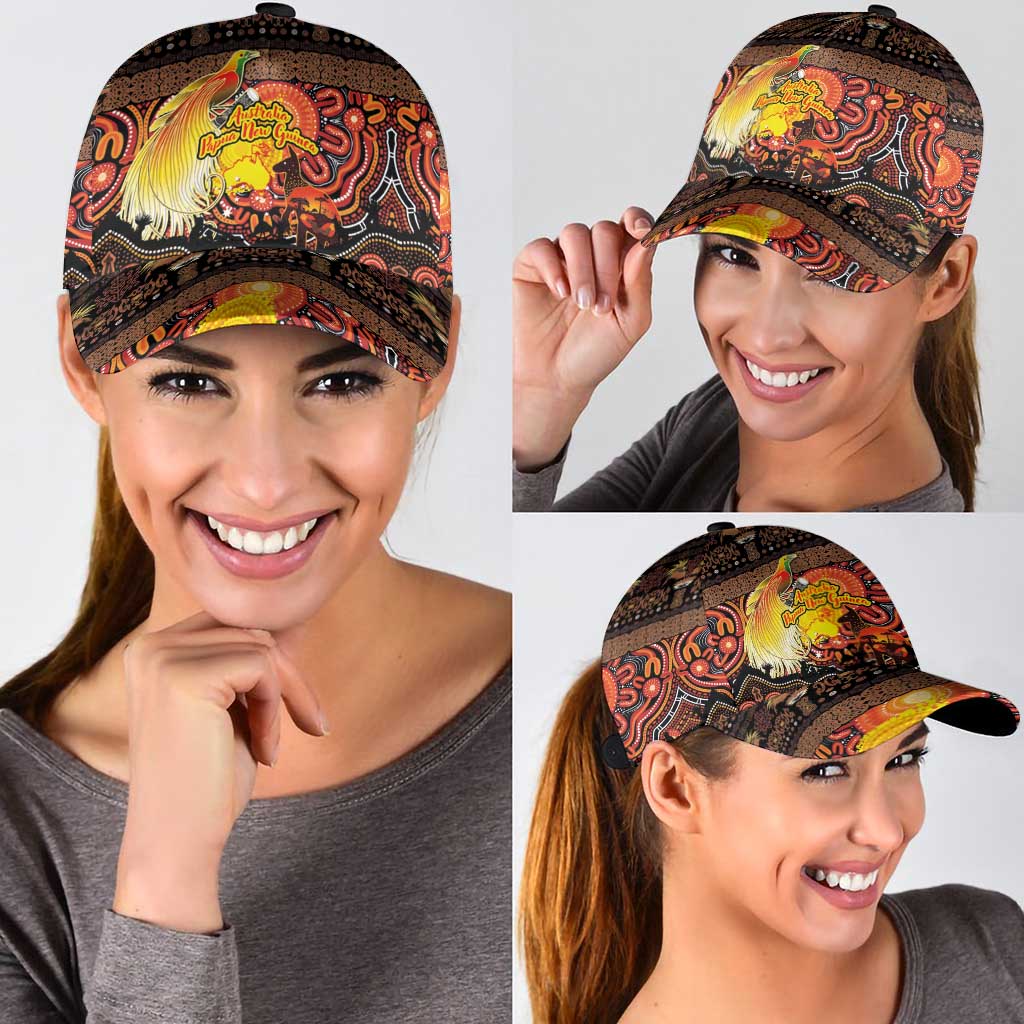 Australia and Papua New Guinea Together Classic Cap Kangaroo Aboriginal Art and Bird-of-paradise with Oro Tribal Motifs - Polynesian Pride