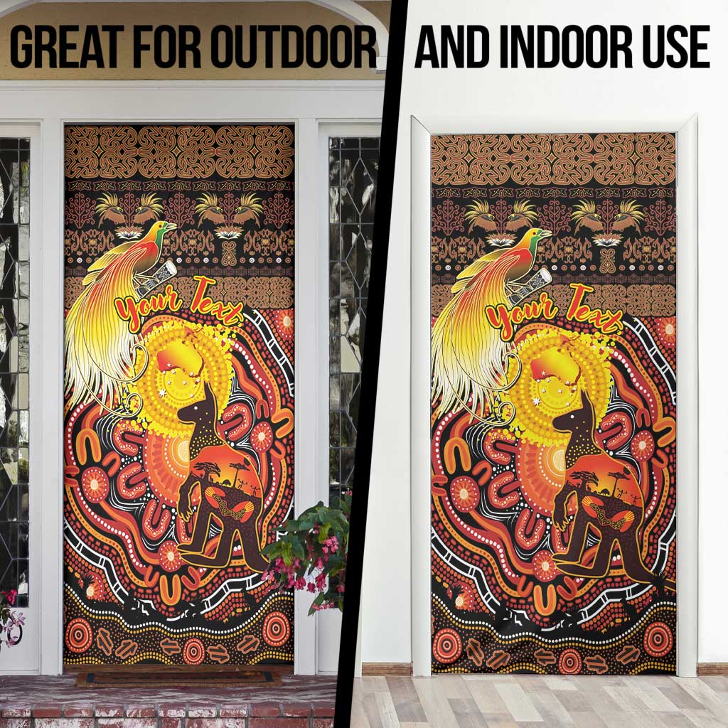 Personalized Australia and Papua New Guinea Together Door Cover Kangaroo Aboriginal Art and Bird-of-paradise Oro Tribal Motifs - Polynesian Pride