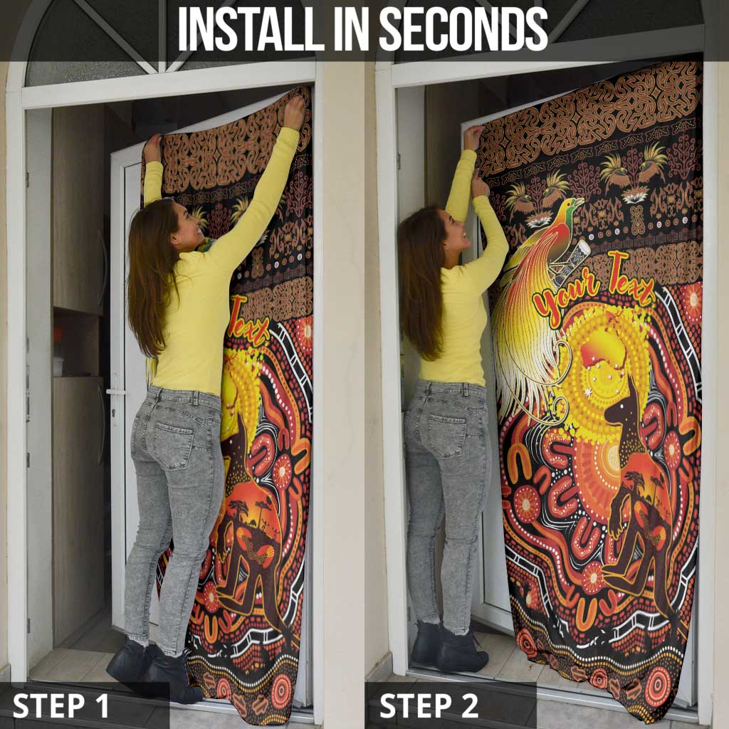 Personalized Australia and Papua New Guinea Together Door Cover Kangaroo Aboriginal Art and Bird-of-paradise Oro Tribal Motifs - Polynesian Pride