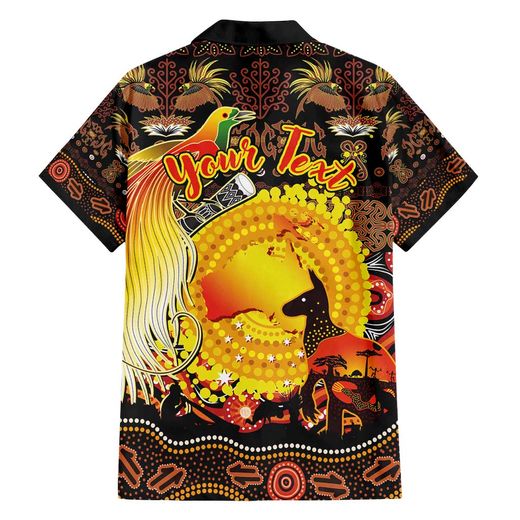 Personalized Australia and Papua New Guinea Together Family Matching Off Shoulder Short Dress and Hawaiian Shirt Kangaroo Aboriginal Art and Bird-of-paradise Oro Tribal Motifs - Polynesian Pride