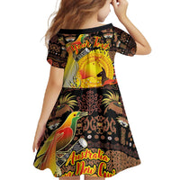 Personalized Australia and Papua New Guinea Together Family Matching Short Sleeve Bodycon Dress and Hawaiian Shirt Kangaroo Aboriginal Art and Bird-of-paradise Oro Tribal Motifs - Polynesian Pride