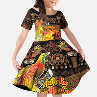 Personalized Australia and Papua New Guinea Together Family Matching Summer Maxi Dress and Hawaiian Shirt Kangaroo Aboriginal Art and Bird-of-paradise Oro Tribal Motifs - Polynesian Pride