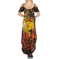 Personalized Australia and Papua New Guinea Together Family Matching Summer Maxi Dress and Hawaiian Shirt Kangaroo Aboriginal Art and Bird-of-paradise Oro Tribal Motifs - Polynesian Pride