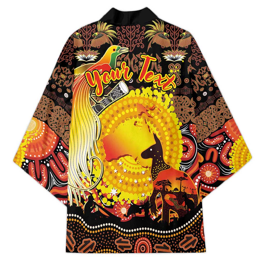 Personalized Australia and Papua New Guinea Together Kimono Kangaroo Aboriginal Art and Bird-of-paradise Oro Tribal Motifs LT03 - Polynesian Pride