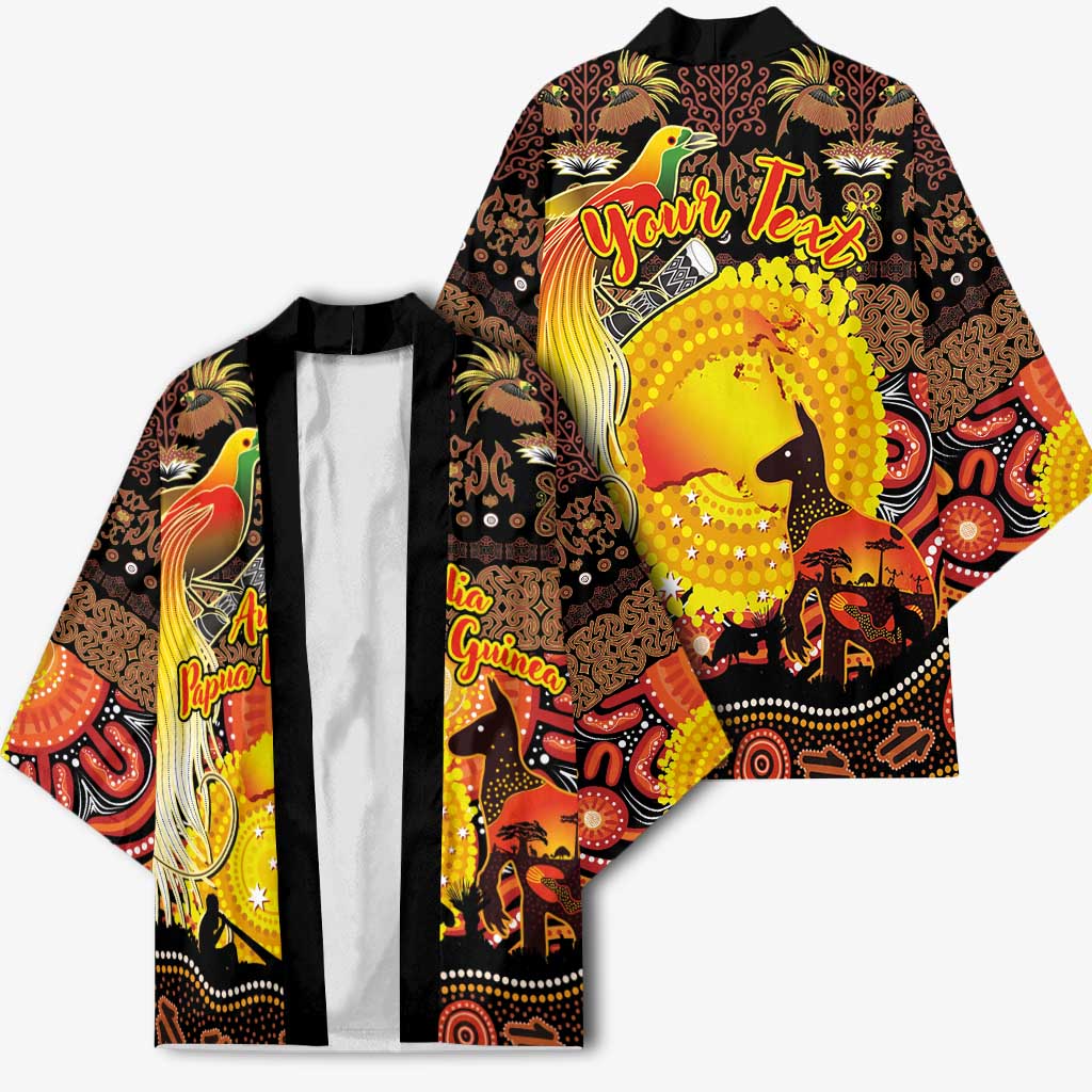 Personalized Australia and Papua New Guinea Together Kimono Kangaroo Aboriginal Art and Bird-of-paradise Oro Tribal Motifs LT03 - Polynesian Pride