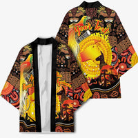 Personalized Australia and Papua New Guinea Together Kimono Kangaroo Aboriginal Art and Bird-of-paradise Oro Tribal Motifs LT03 - Polynesian Pride