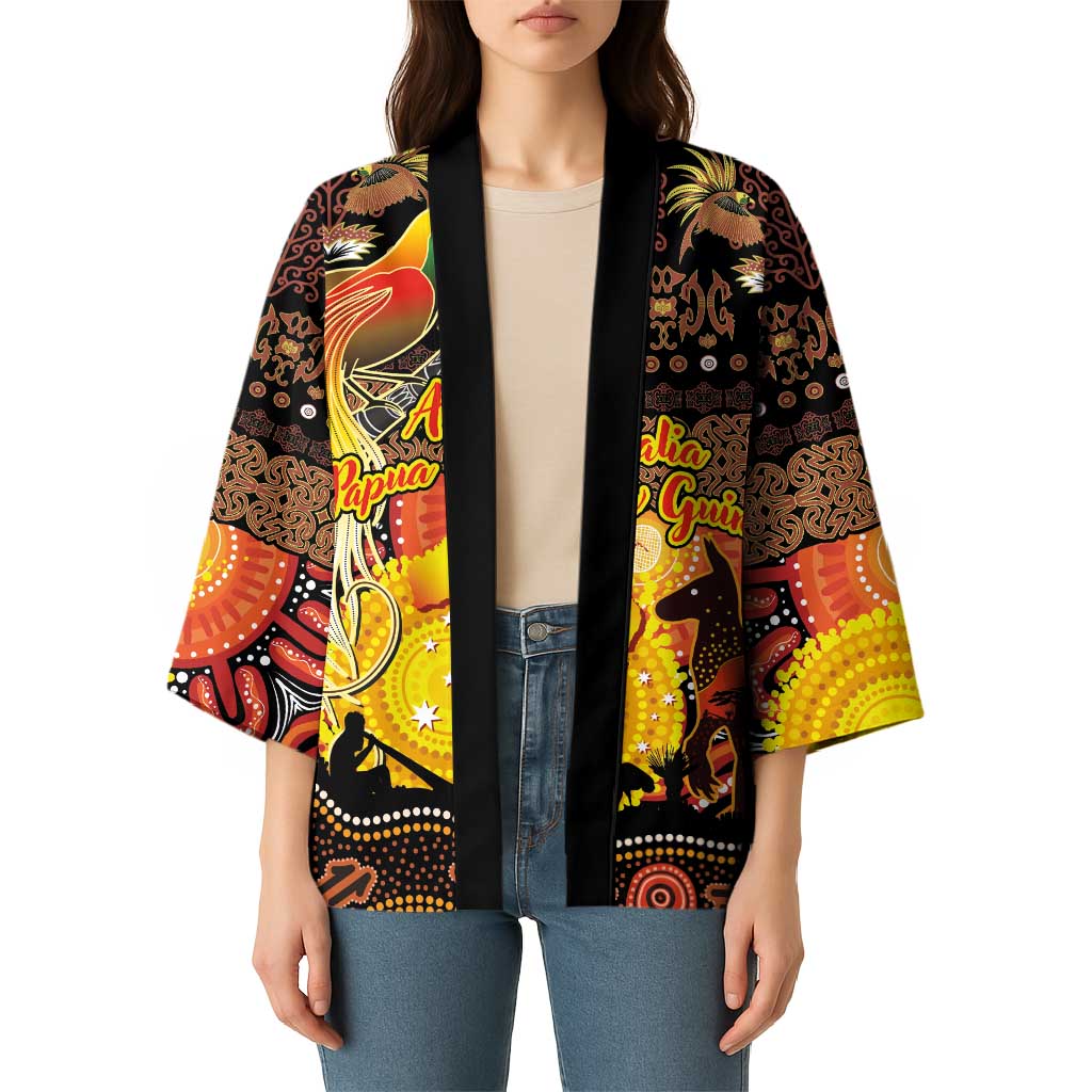 Personalized Australia and Papua New Guinea Together Kimono Kangaroo Aboriginal Art and Bird-of-paradise Oro Tribal Motifs LT03 - Polynesian Pride