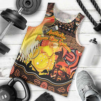 Personalized Australia and Papua New Guinea Together Men Tank Top Kangaroo Aboriginal Art and Bird-of-paradise Oro Tribal Motifs - Polynesian Pride