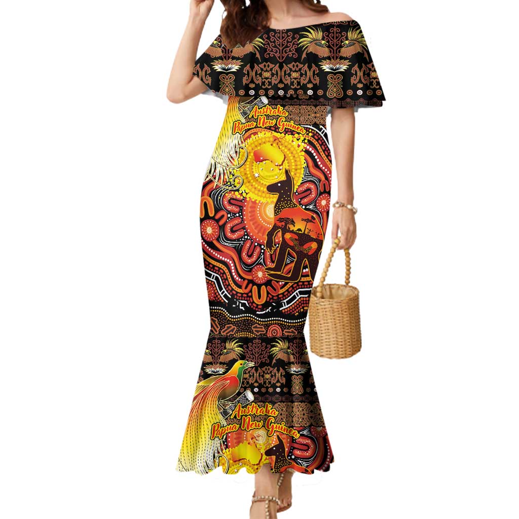 Personalized Australia and Papua New Guinea Together Mermaid Dress Kangaroo Aboriginal Art and Bird-of-paradise Oro Tribal Motifs - Polynesian Pride