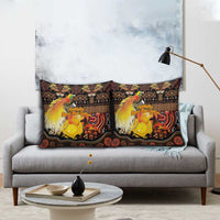 Australia and Papua New Guinea Together Pillow Cover Kangaroo Aboriginal Art and Bird-of-paradise Oro Tribal Motifs - Polynesian Pride