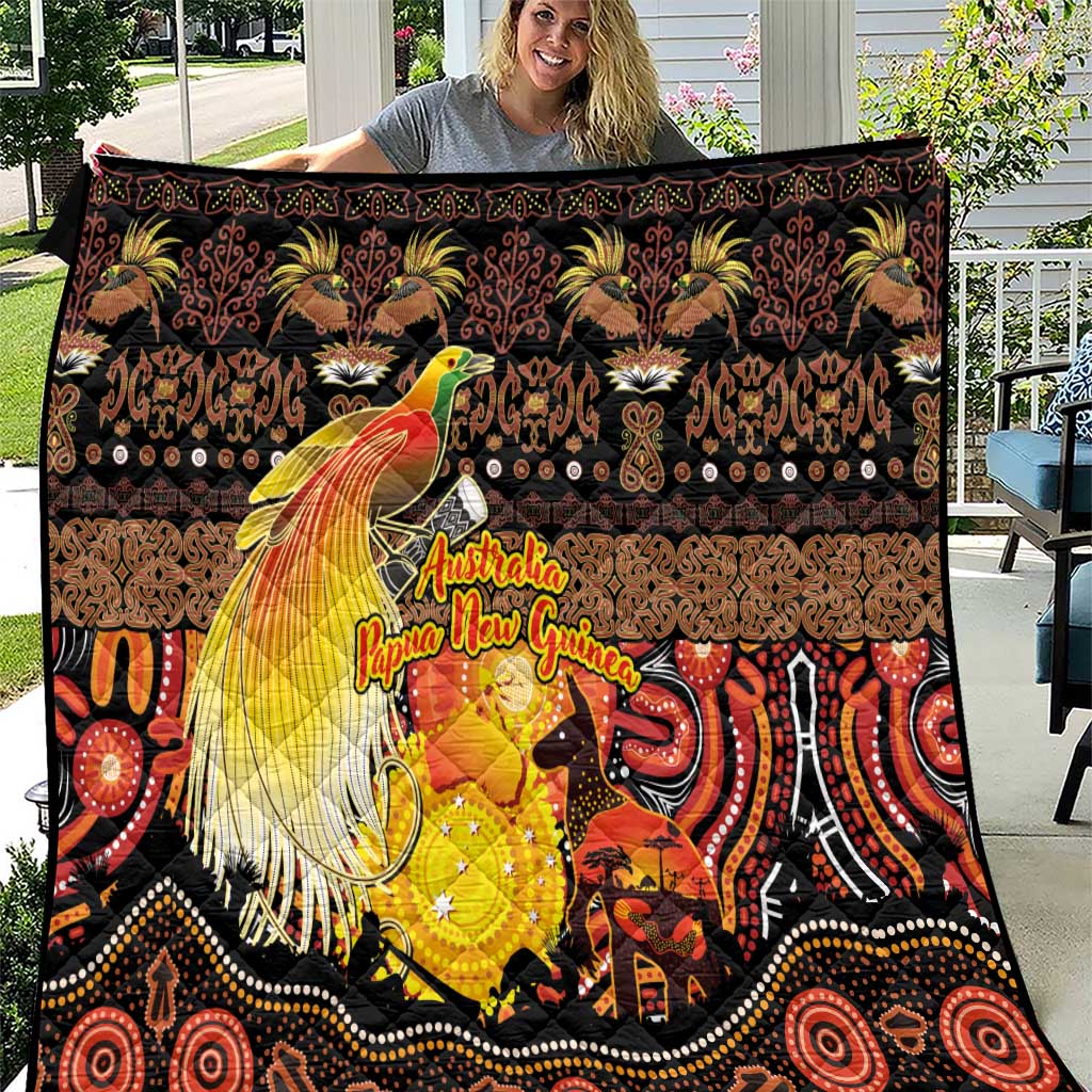Australia and Papua New Guinea Together Quilt Kangaroo Aboriginal Art and Bird-of-paradise Oro Tribal Motifs - Polynesian Pride