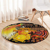 Australia and Papua New Guinea Together Round Carpet Kangaroo Aboriginal Art and Bird-of-paradise Oro Tribal Motifs - Polynesian Pride