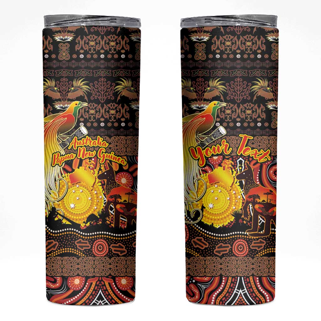 Personalized Australia and Papua New Guinea Together Skinny Tumbler Kangaroo Aboriginal Art and Bird-of-paradise Oro Tribal Motifs - Polynesian Pride