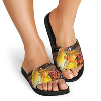 Australia and Papua New Guinea Together Slide Sandals Kangaroo Aboriginal Art and Bird-of-paradise Oro Tribal Motifs - Polynesian Pride