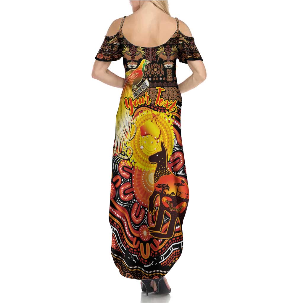 Personalized Australia and Papua New Guinea Together Summer Maxi Dress Kangaroo Aboriginal Art and Bird-of-paradise Oro Tribal Motifs - Polynesian Pride