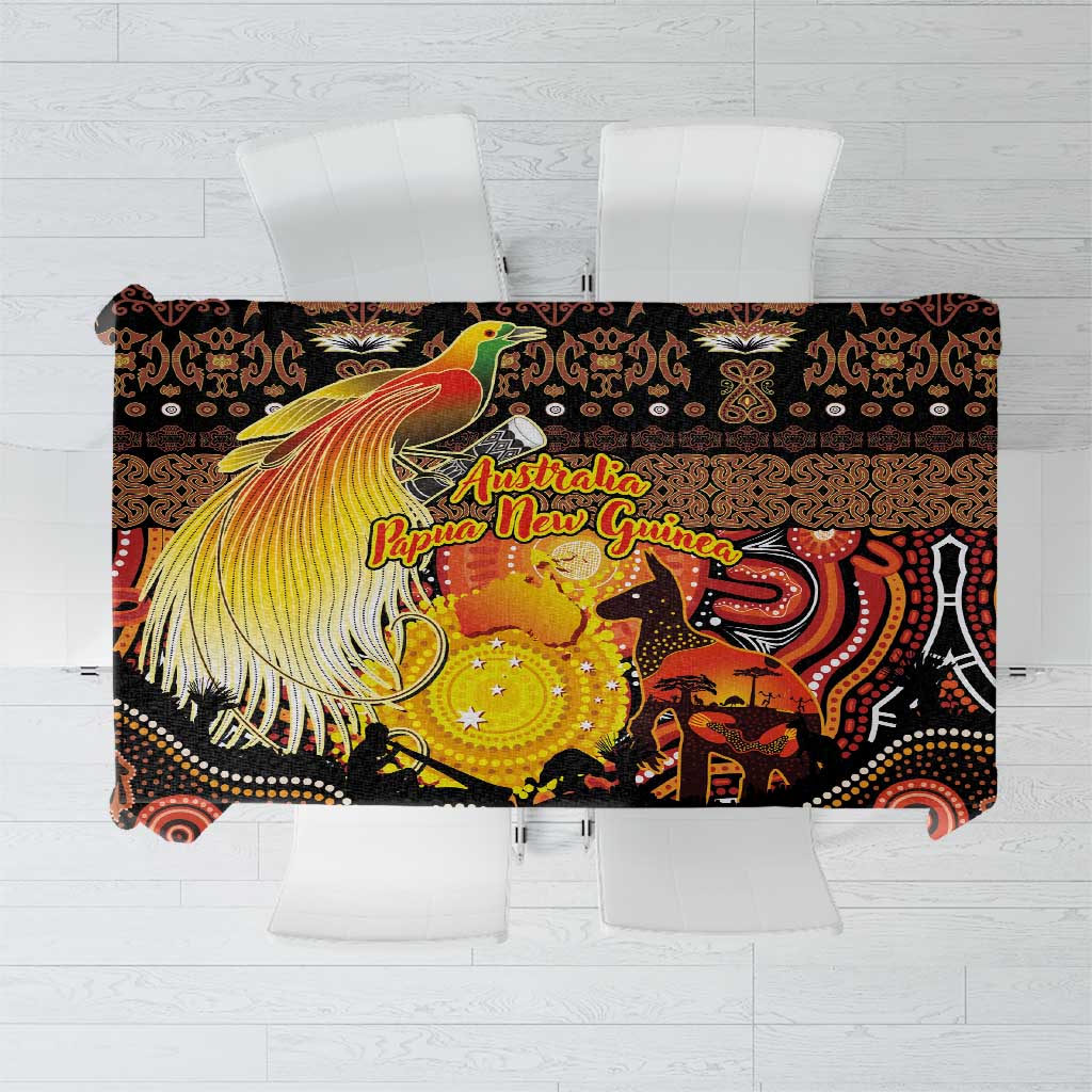 Australia and Papua New Guinea Together Tablecloth Kangaroo Aboriginal Art and Bird-of-paradise Oro Tribal Motifs - Polynesian Pride