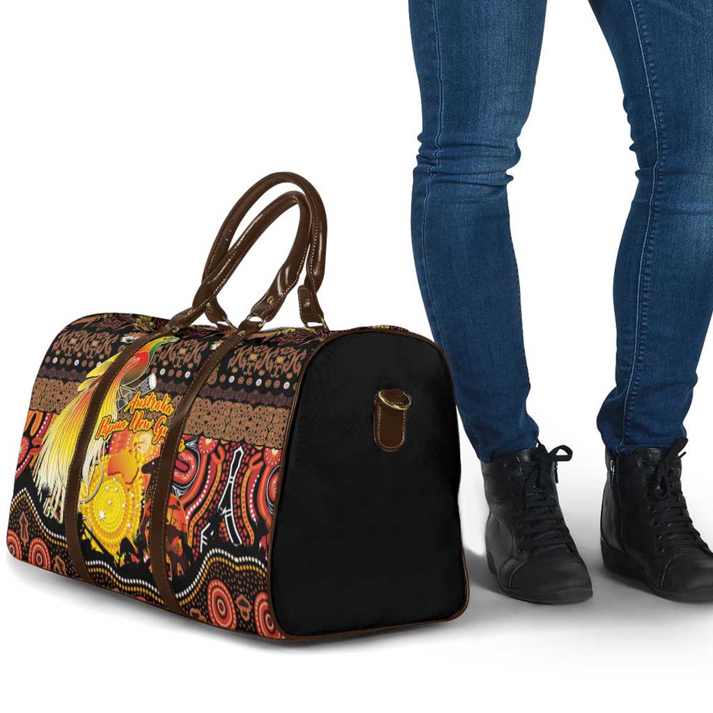 Australia and Papua New Guinea Together Travel Bag Kangaroo Aboriginal Art and Bird-of-paradise Oro Tribal Motifs - Polynesian Pride