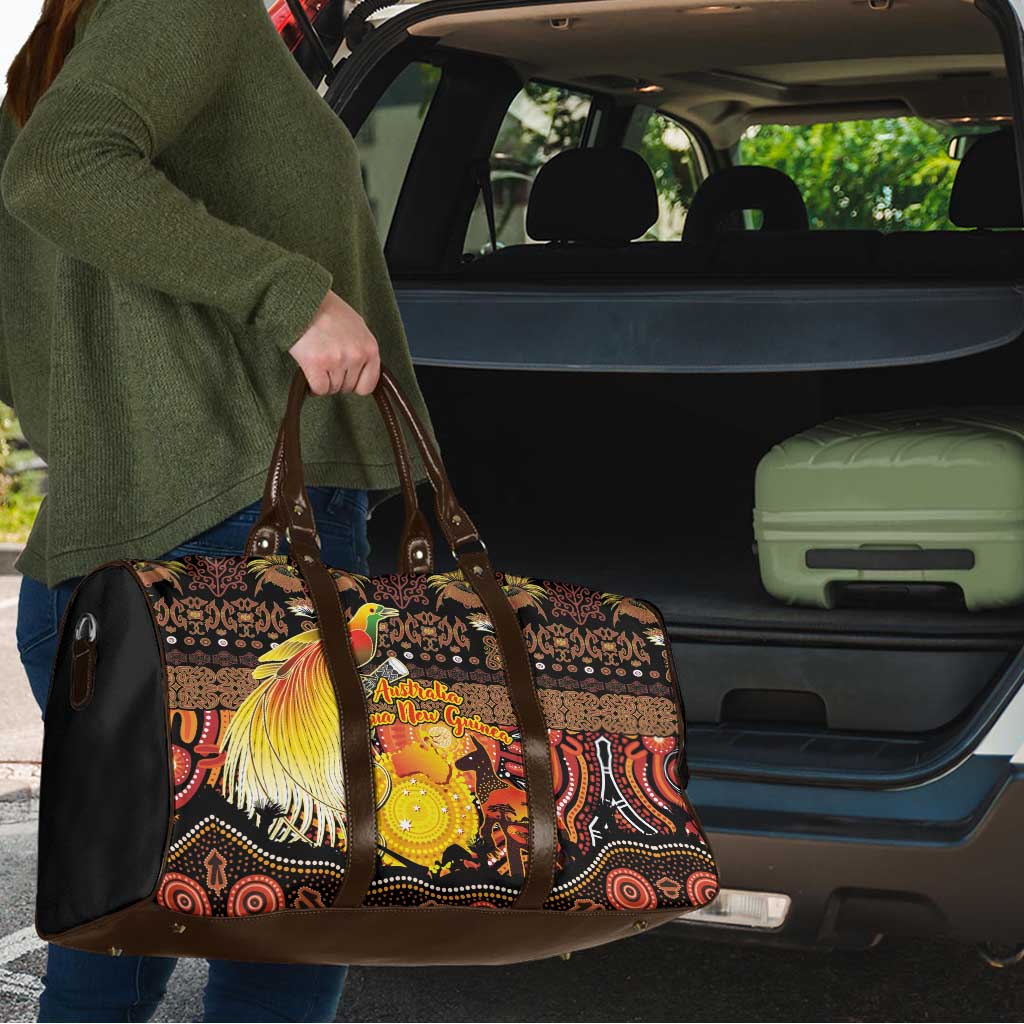 Australia and Papua New Guinea Together Travel Bag Kangaroo Aboriginal Art and Bird-of-paradise Oro Tribal Motifs - Polynesian Pride