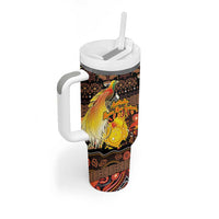 Personalized Australia and Papua New Guinea Together Tumbler With Handle Kangaroo Aboriginal Art and Bird-of-paradise Oro Tribal Motifs - Polynesian Pride