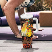 Personalized Australia and Papua New Guinea Together Tumbler With Handle Kangaroo Aboriginal Art and Bird-of-paradise Oro Tribal Motifs - Polynesian Pride