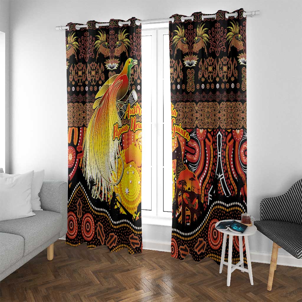 Australia and Papua New Guinea Together Window Curtain Kangaroo Aboriginal Art and Bird-of-paradise Oro Tribal Motifs - Polynesian Pride