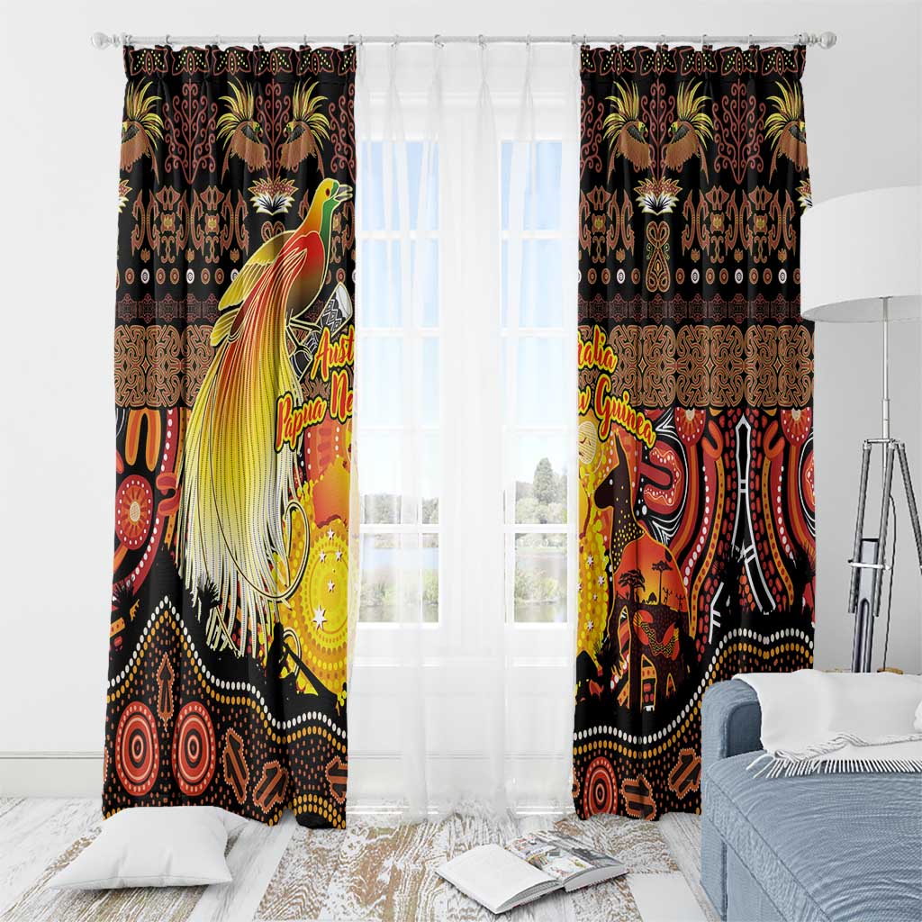 Australia and Papua New Guinea Together Window Curtain Kangaroo Aboriginal Art and Bird-of-paradise Oro Tribal Motifs - Polynesian Pride