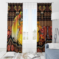 Australia and Papua New Guinea Together Window Curtain Kangaroo Aboriginal Art and Bird-of-paradise Oro Tribal Motifs - Polynesian Pride