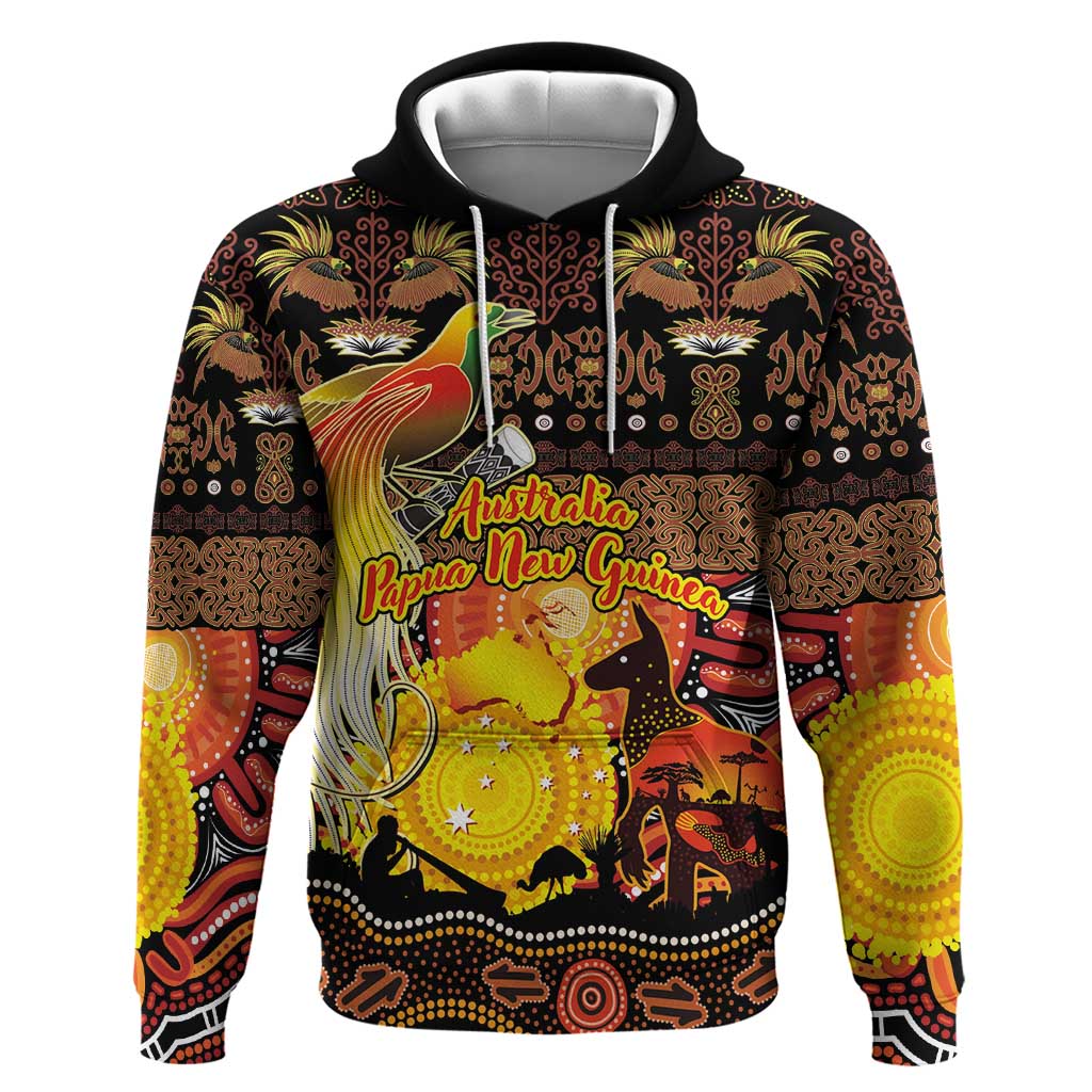 Personalized Australia and Papua New Guinea Together Zip Hoodie Kangaroo Aboriginal Art and Bird-of-paradise Oro Tribal Motifs - Polynesian Pride