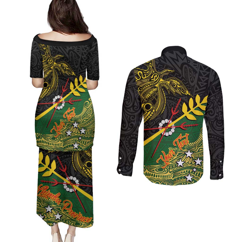 Personalized Chimpu Province Papua New Guinea Couples Matching Puletasi and Long Sleeve Button Shirt Bird-of-paradise Art Tattoo and Melanesian Motifs - Polynesian Pride