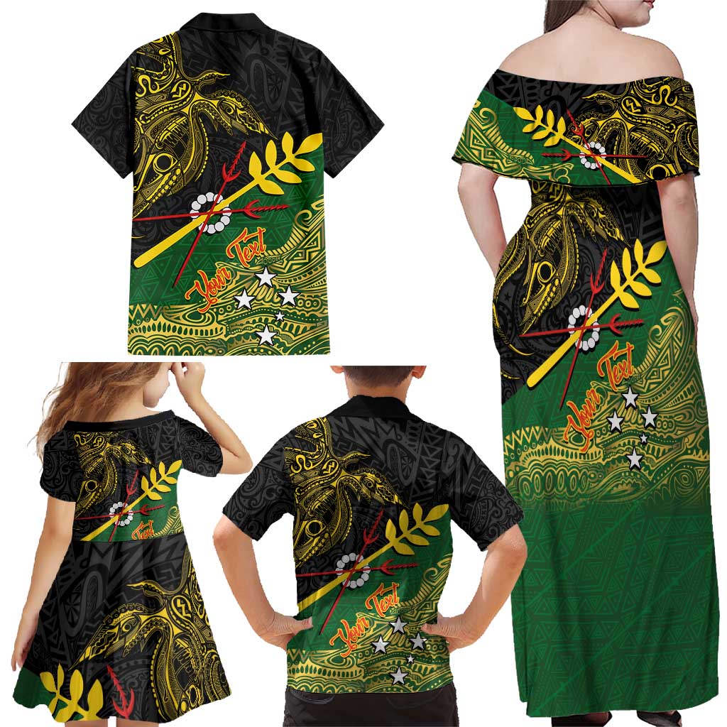 Personalized Chimpu Province Papua New Guinea Family Matching Off Shoulder Maxi Dress and Hawaiian Shirt Bird-of-paradise Art Tattoo and Melanesian Motifs - Polynesian Pride