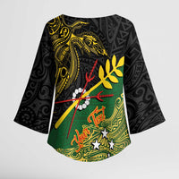 Personalized Chimpu Province Papua New Guinea Kimono Sleeve Blouse Bird-of-paradise Art Tattoo and Melanesian Motifs - Polynesian Pride