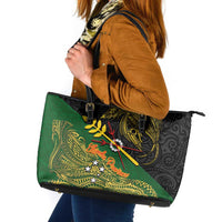 Chimpu Province Papua New Guinea Leather Tote Bag Bird-of-paradise Art Tattoo and Melanesian Motifs - Polynesian Pride