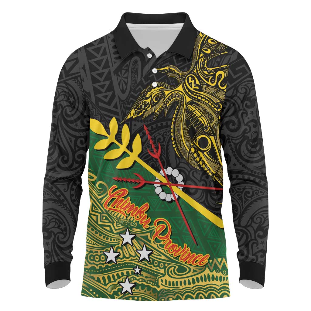 Personalized Chimpu Province Papua New Guinea Long Sleeve Polo Shirt Bird-of-paradise Art Tattoo and Melanesian Motifs - Polynesian Pride