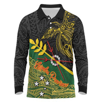 Personalized Chimpu Province Papua New Guinea Long Sleeve Polo Shirt Bird-of-paradise Art Tattoo and Melanesian Motifs - Polynesian Pride