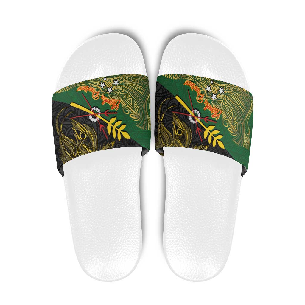 Chimpu Province Papua New Guinea Slide Sandals Bird-of-paradise Art Tattoo and Melanesian Motifs - Polynesian Pride