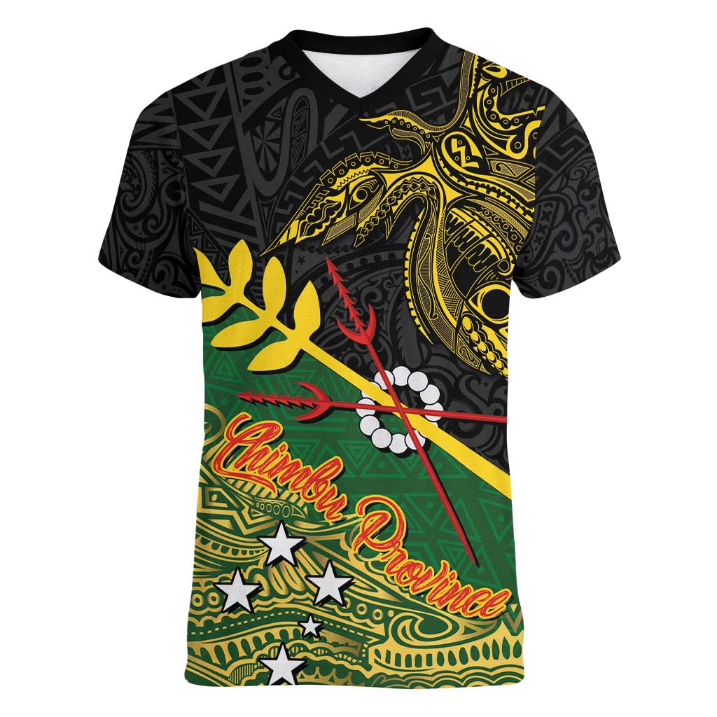 Personalized Chimpu Province Papua New Guinea Women V-Neck T-Shirt Bird-of-paradise Art Tattoo and Melanesian Motifs - Polynesian Pride