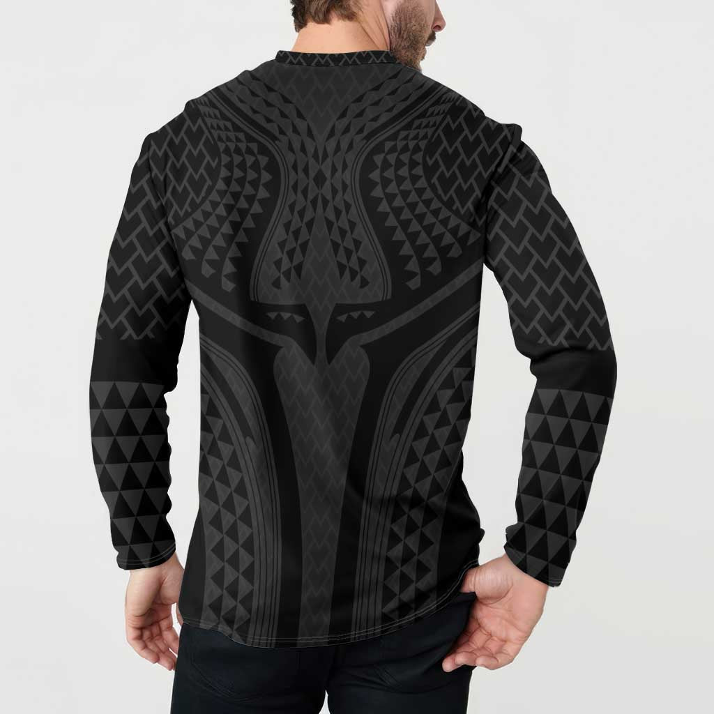 Hawaiian Kakau Art Tattoos Aquaman Style Button Sweatshirt Black Version - Polynesian Pride
