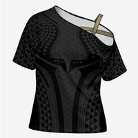 Hawaiian Kakau Art Tattoos Aquaman Style Cross Shoulder Shirt Black Version LT03 Female Black - Polynesian Pride